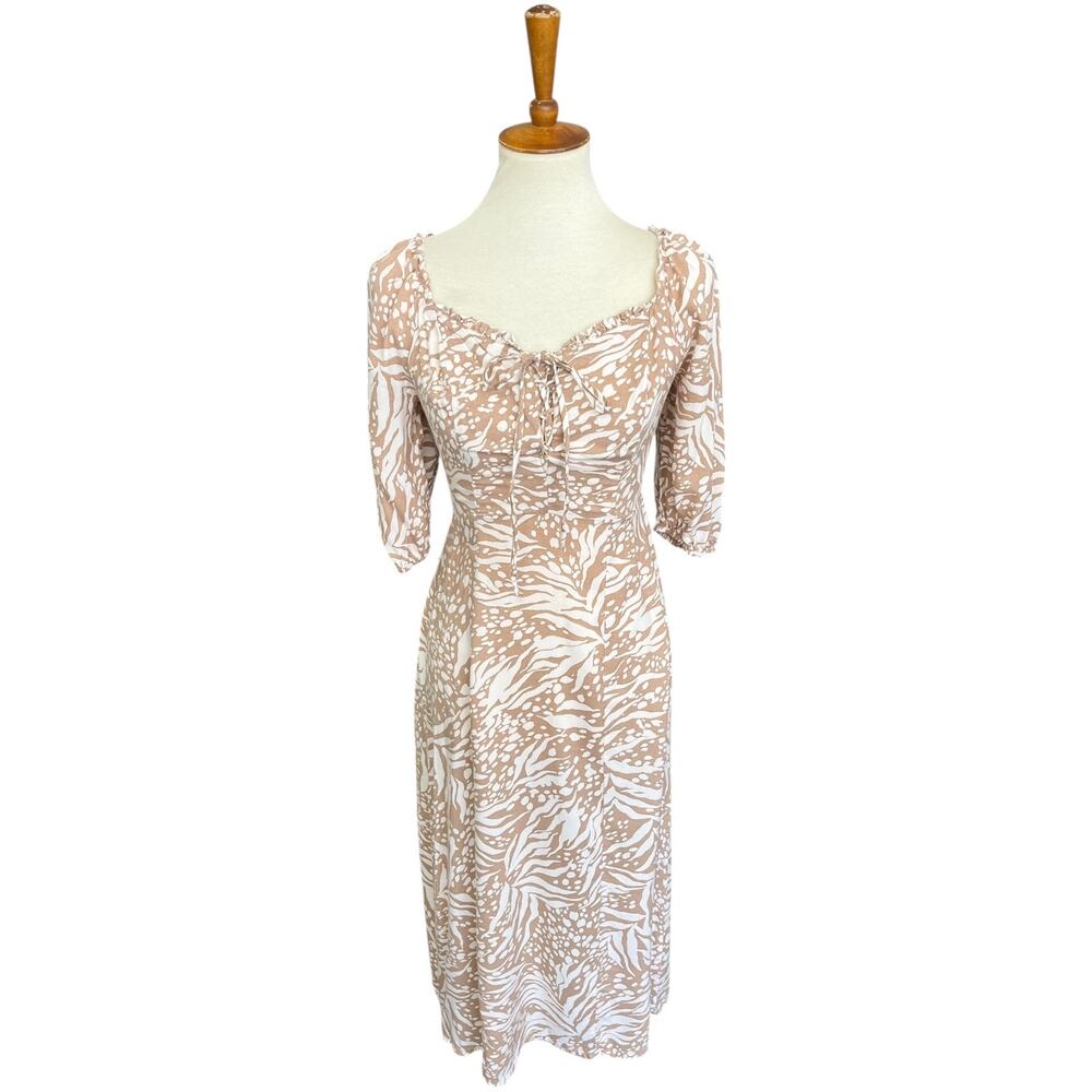 Jessica Simpson Midi Tropical Sweetheart Neck Puff Sleeve Dress Size Small